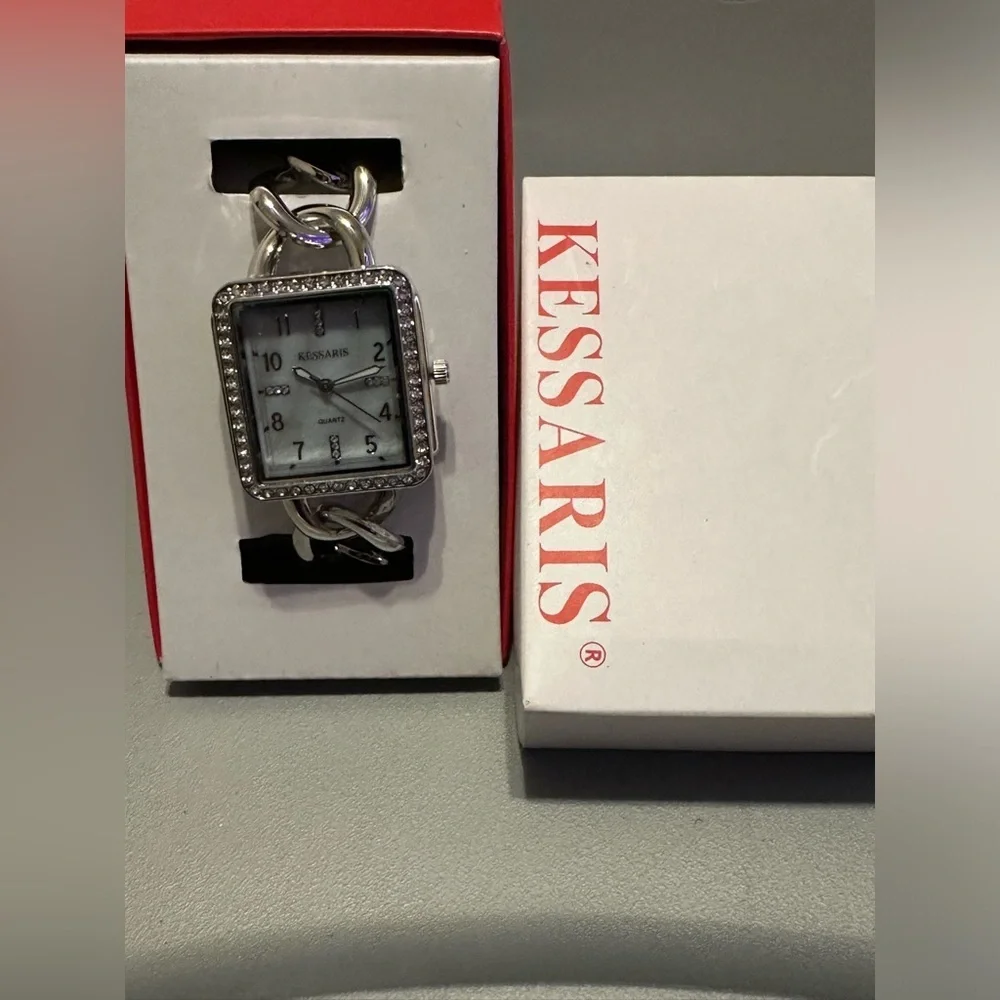 Kessaris rhinestone watch unisex with metal band 7 inches 1 1/4